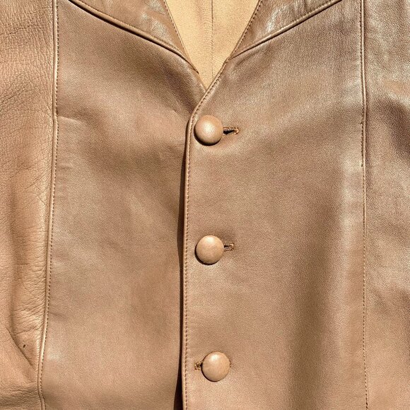 Men’s Custom Tan Leather Vest w/Front Pockets & Buttons, XXL - Picture 3 of 7
